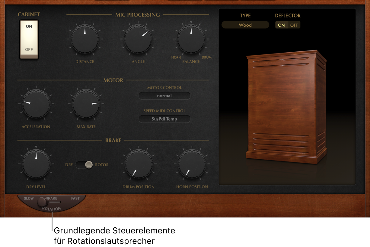 Abbildung. Grundlegende Parameter des Fensters „Rotor Cabinet“ von Vintage B3