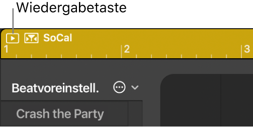 Abbildung. Klicken auf die Taste „Wiedergabe“ oben links im Drummer-Editor