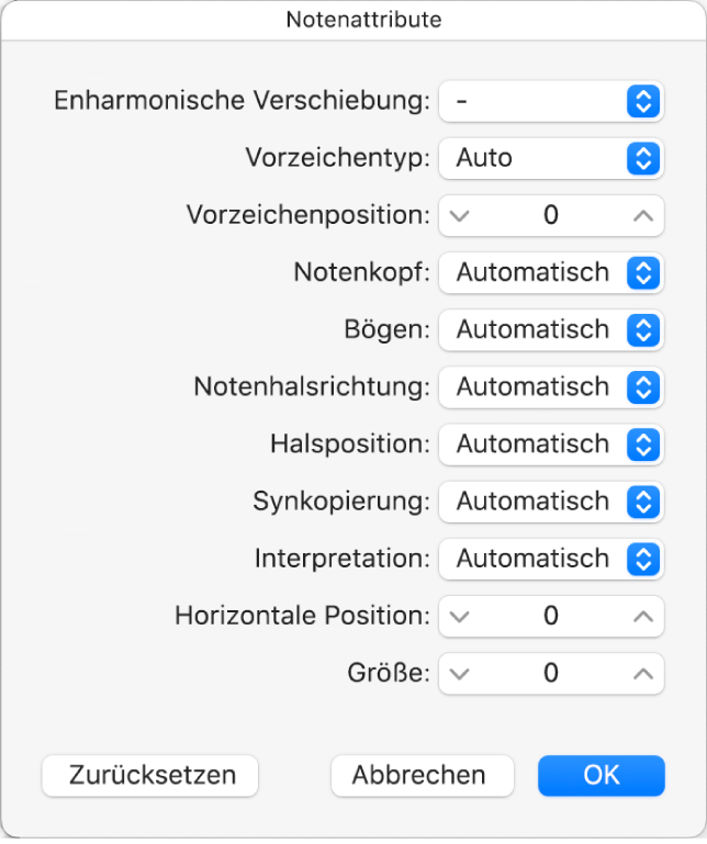 Abbildung. Fenster „Notenattribute“