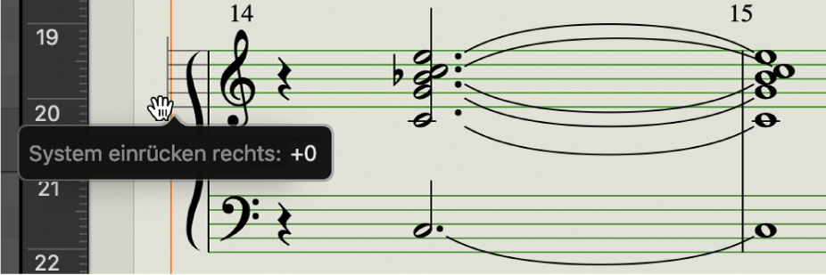 Abbildung. Layoutwerkzeug über dem linken Rand des Notensystems