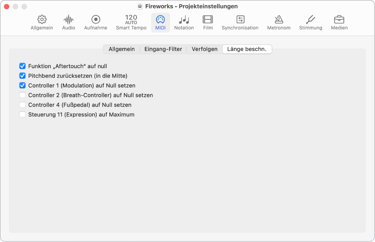 Abbildung. Projekteinstellungen „MIDI-Clip-Länge“.