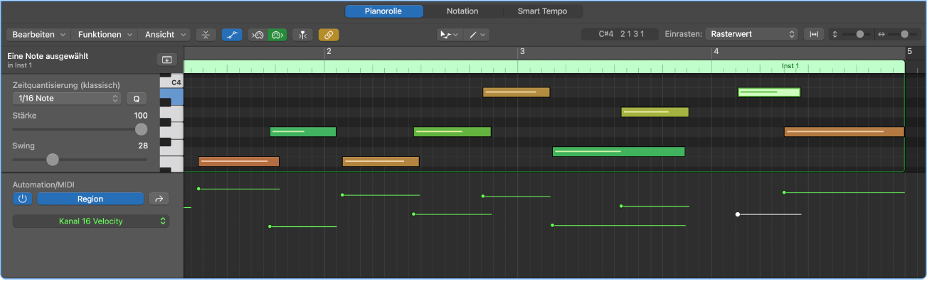 Abbildung. Bereich „Automation/MIDI“ mit Regionsautomation und MIDI-Parameter