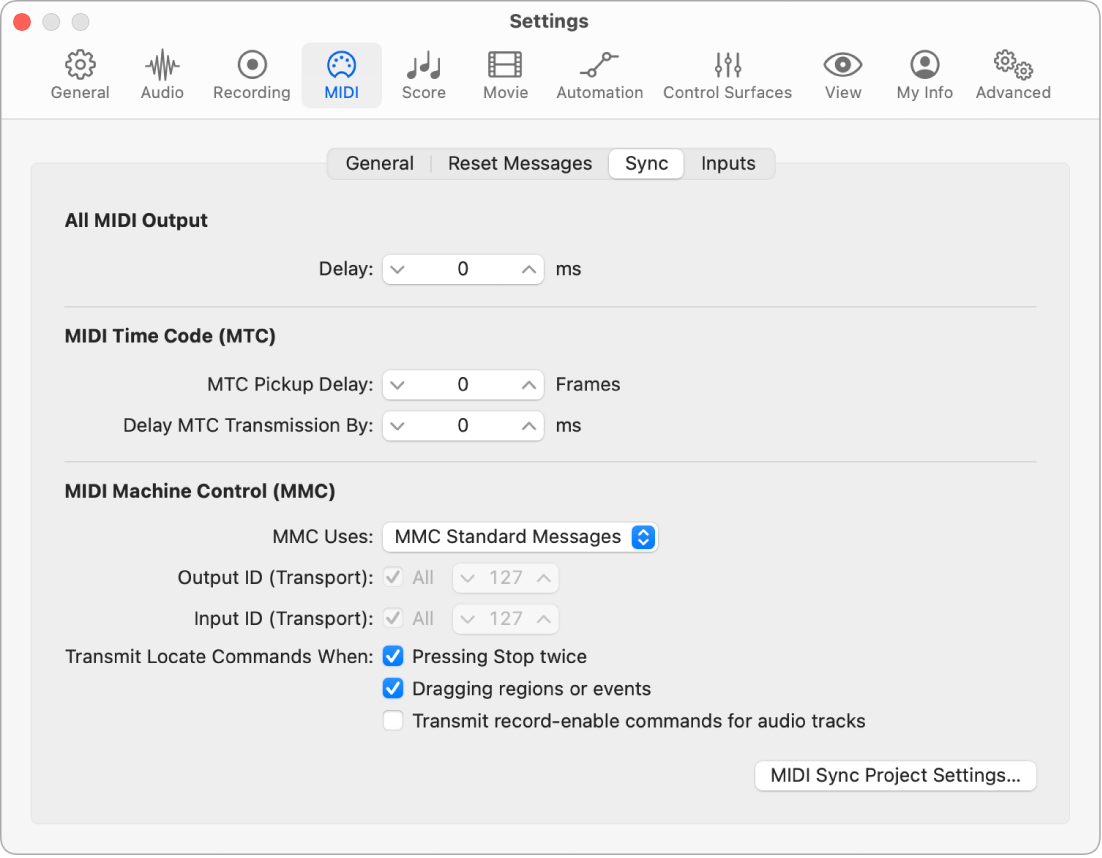 Figure. Sync settings.