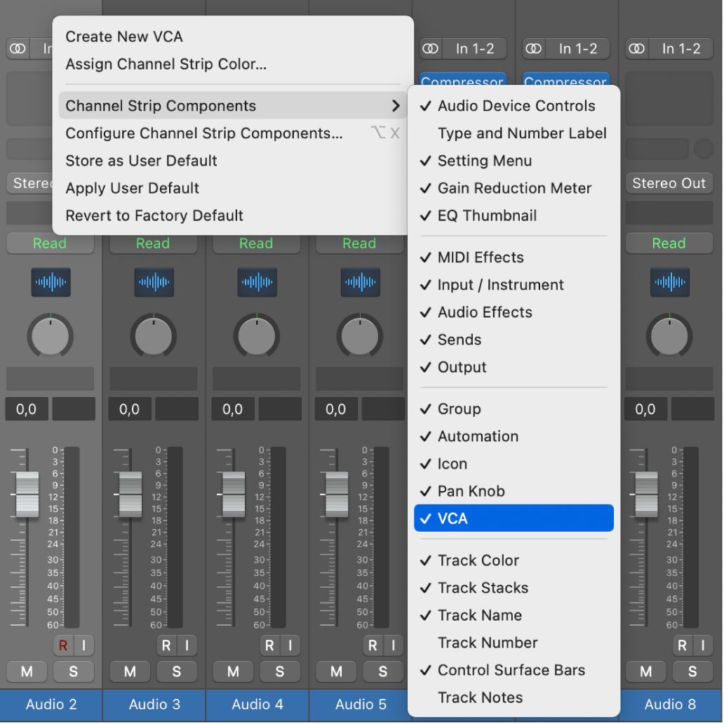 Figure. Configure Channel Strip Components window.