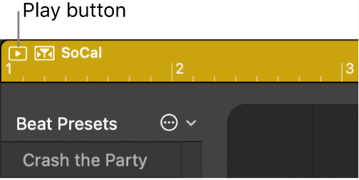 Figure. Clicking the Play button in the upper-left area of the Drummer Editor.