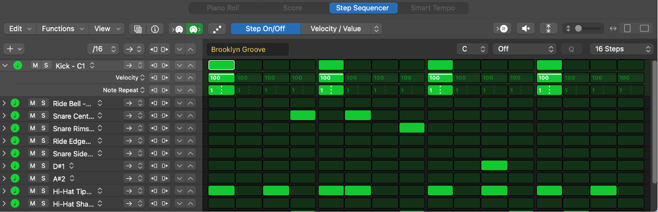 Figure. Step Sequencer window, showing key label names.