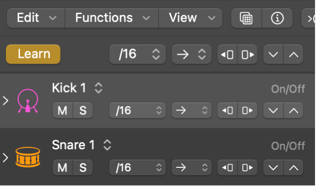 Learn Assign Mode button active in the Step Sequencer menu bar.