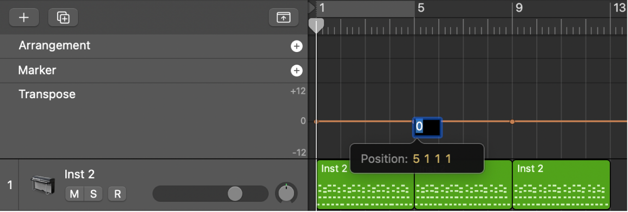 Figure. Transposition track showing entry of a transposition value in the field.