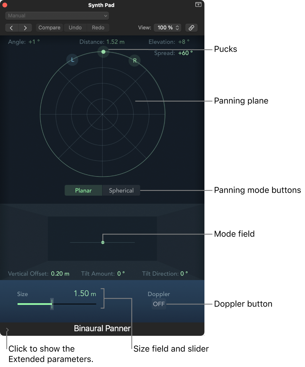 Figure. Binaural Panner window.