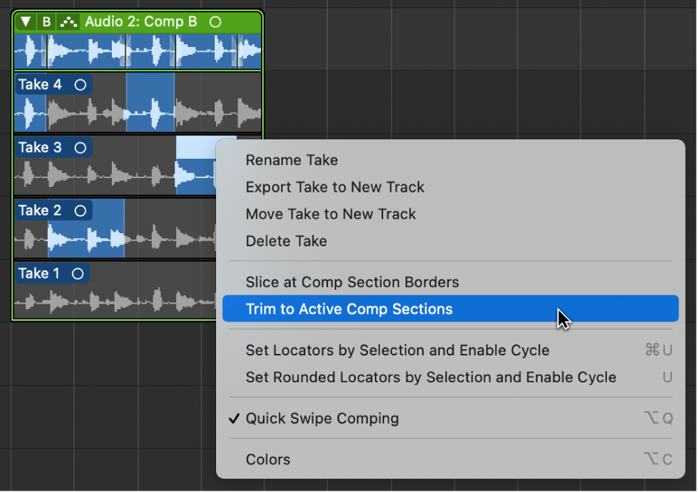 Figure. Choosing Trim to Active Comp Sections from the shortcut menu.