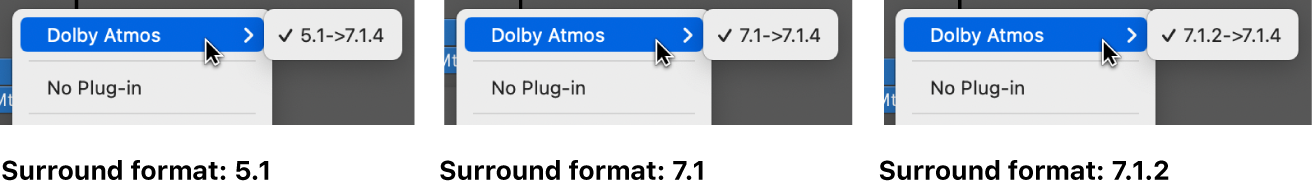 Figure. Available channel modes for the Dolby Atmos plug-in.