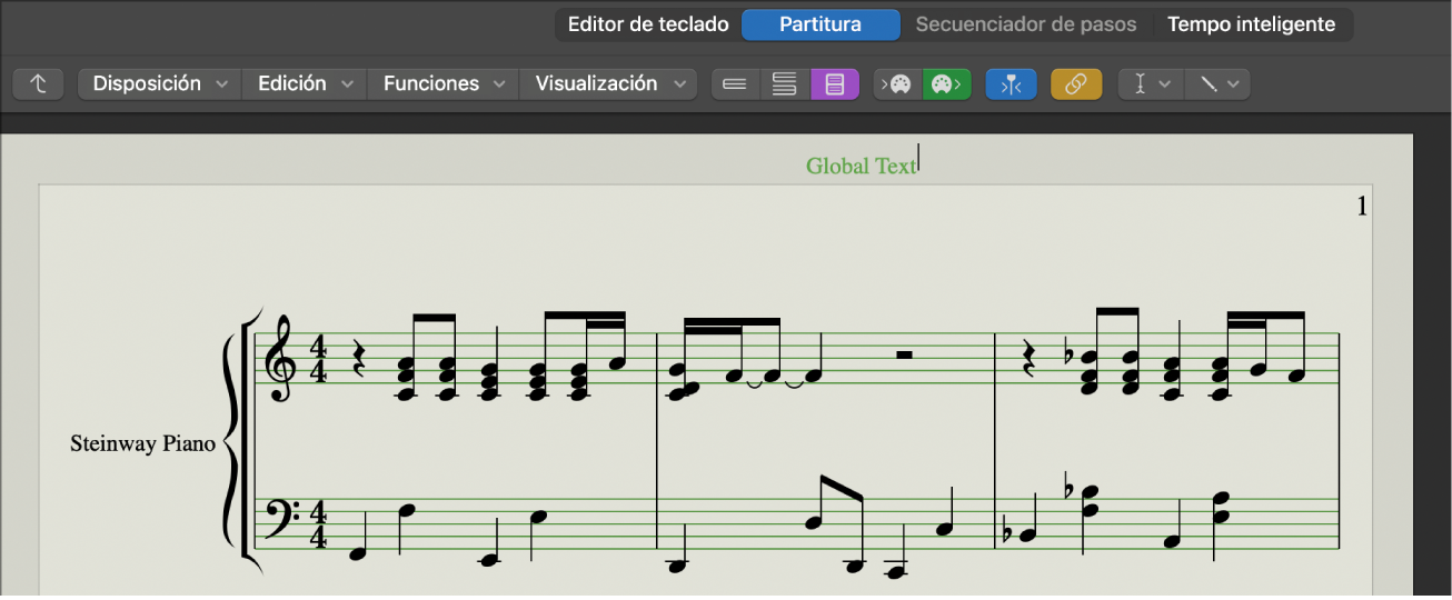 Ilustración. Cabecera de texto global en el editor de partituras.