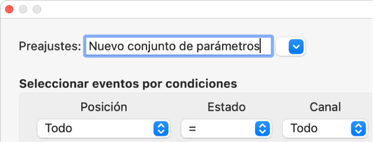 Ilustración. Introduciendo un nombre de conjunto de transformación en el menú desplegable Preajustes.