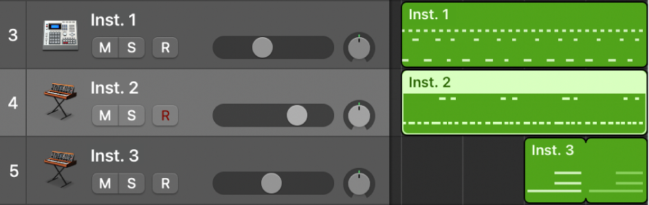 Ilustración. Área pistas con pasajes MIDI en pistas de instrumentos de software.