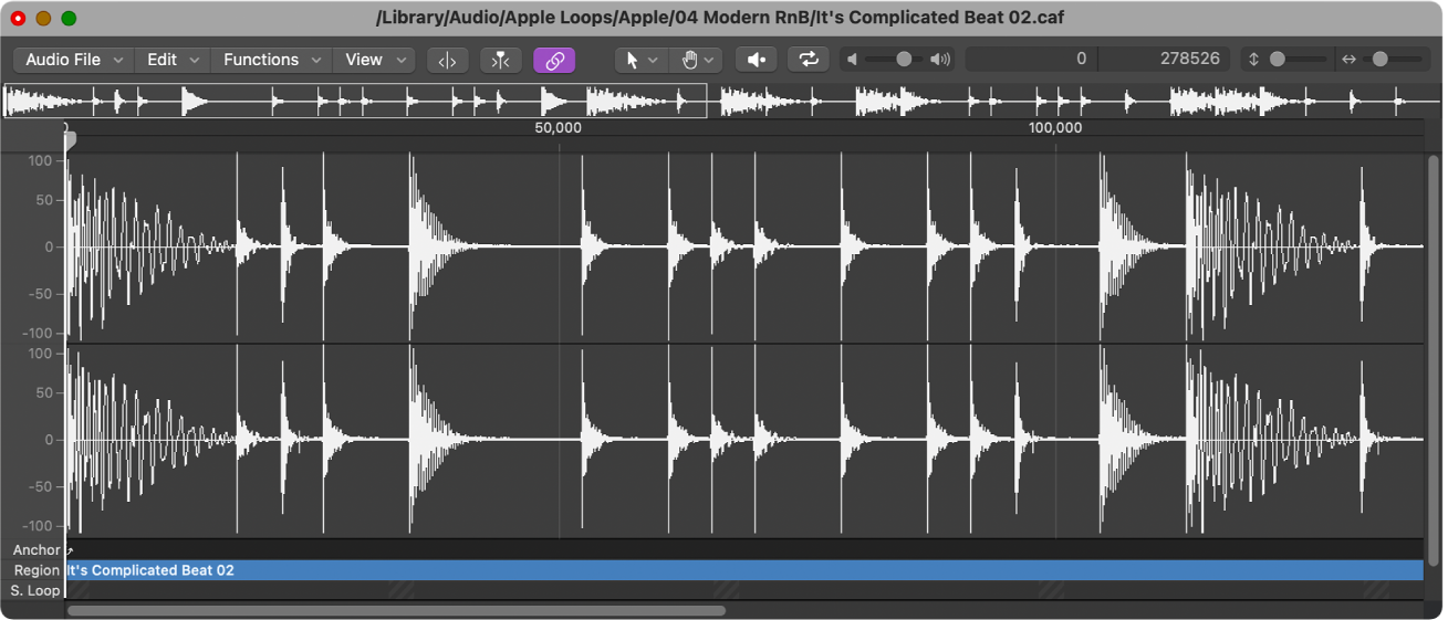 Ilustración. Editor de archivos de audio de Logic Pro.