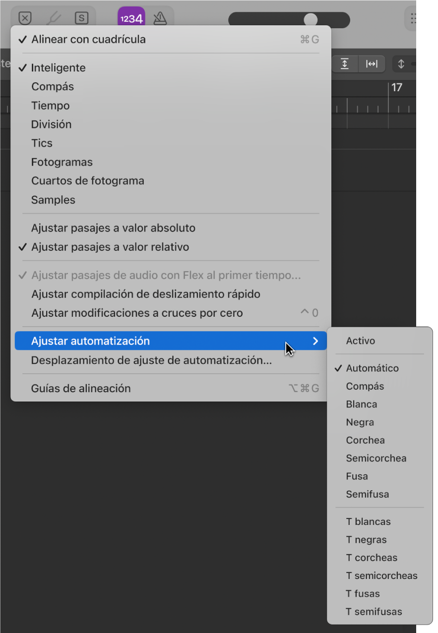Ilustración. Se está señalando el comando de menú en el submenú “Ajustar automatización”.