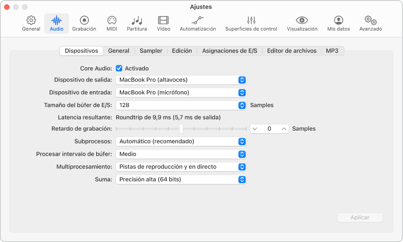 Ilustración. Ajustes de dispositivos de audio.