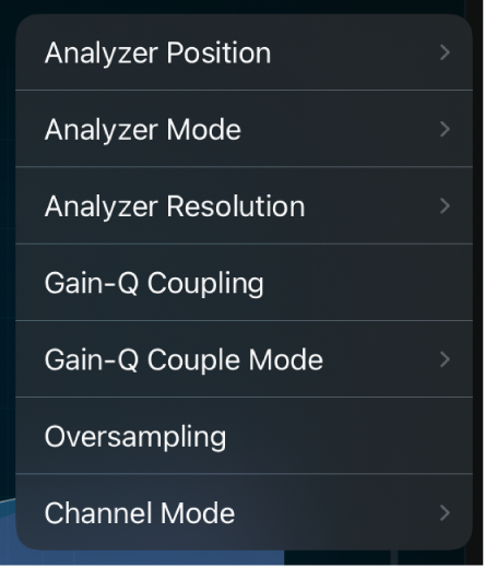 Abbildung. Optionen des Menüs „More“ im Menü „Linear Phase EQ“