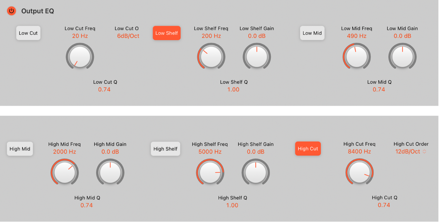 Abbildung. Output-EQ-Low-Cut-Steuerelemente von Space Designer