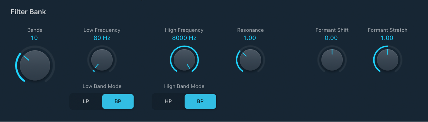 Abbildung. Parameter „EVOC 20 TrackOscillator Filter Bank“