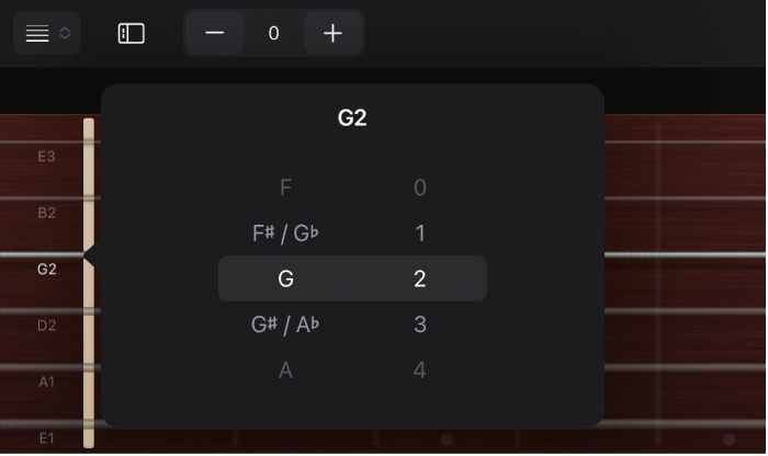 Figure. Editing string tunings in the Fretboard Play Surface.