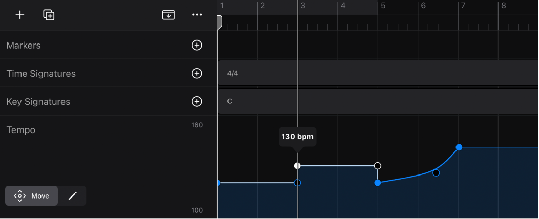 Figure. Changing a tempo point value.