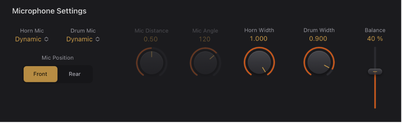 Figure. Vintage B3 Rotor Cabinet microphone parameters.