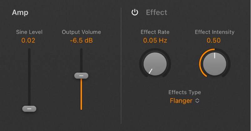 Figure. Commandes Amp et Effect de Retro Synth