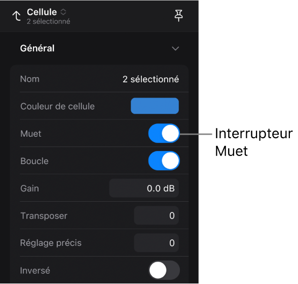 Figure. Commutateur Muet dans l’inspecteur de cellule.