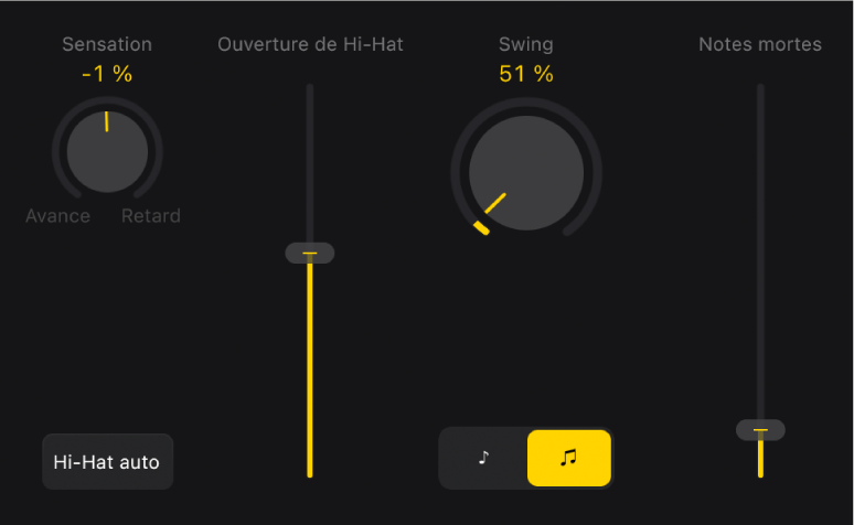 Figure. Détails des réglages de performance d’une batterie acoustique.