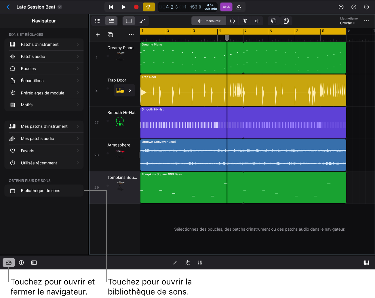 Figure. Navigateur dans Logic Pro pour iPad.