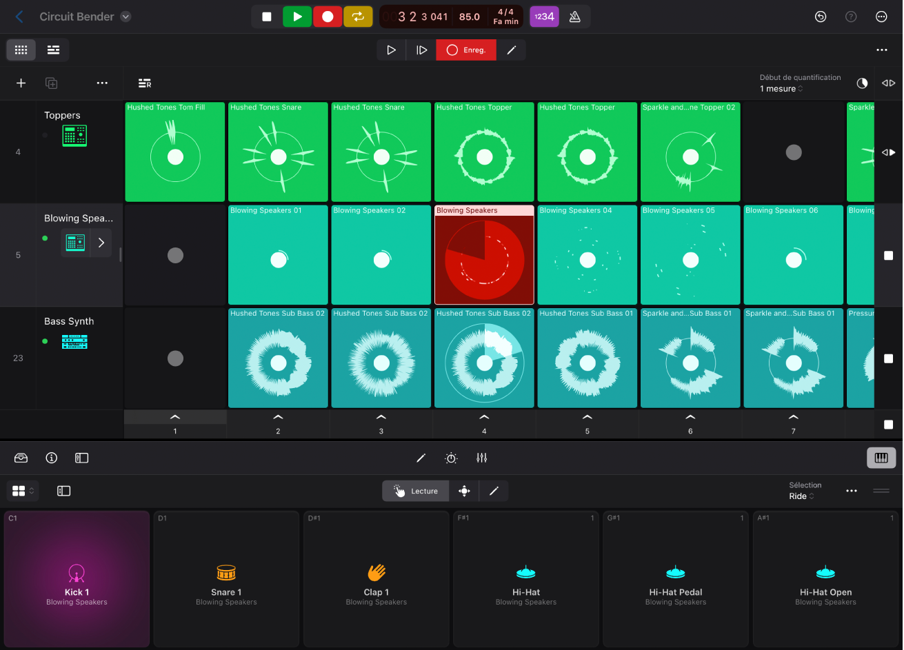 Figure. Drum Pads utilisés pour enregistrer dans une cellule.