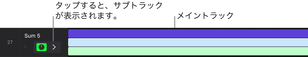 図。開閉用三角ボタンがトラックヘッダに表示され、サブトラックが表示されたサミングスタック。