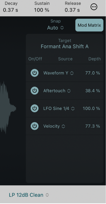 図。Sample AlchemyのMod Matrix。