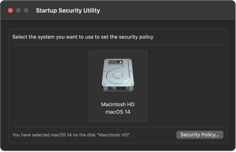 La fenêtre d’Utilitaire Sécurité au démarrage est ouverte avec « Macintosh HD avec macOS 13.4 » est sélectionné.