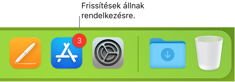 A Dock egy része, amelyen az App Store ikonja látható az elérhető frissítéseket jelző jelvénnyel.