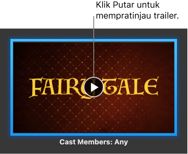 Layar trailer iMovie menampilkan tombol Putar.