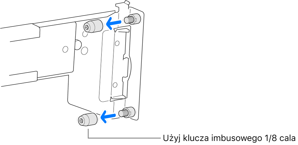 Szyny montażowe pasujące do szafy serwerowej z otworami okrągłymi.