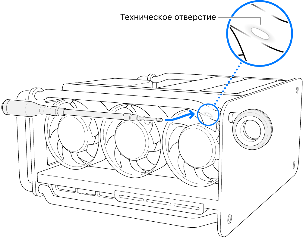 Совмещение отвертки с техническим отверстием.