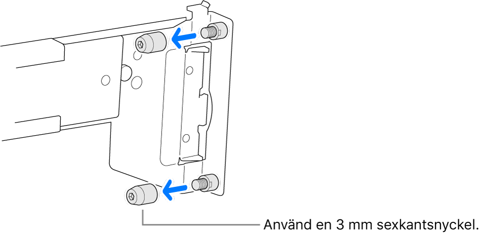 En skenmontering som passar i ett rack med runda hål.