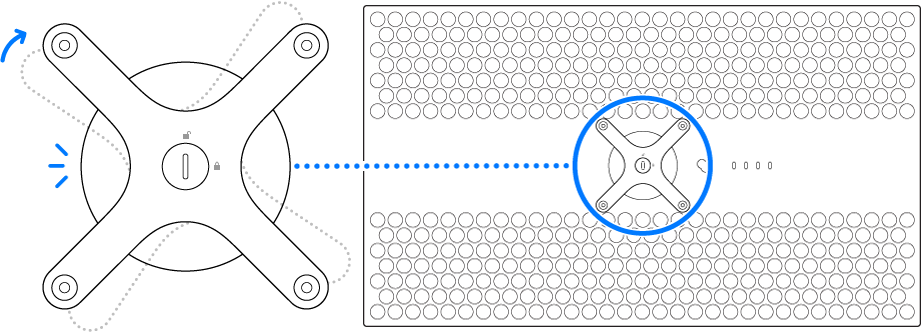 The adapter rotating clockwise.