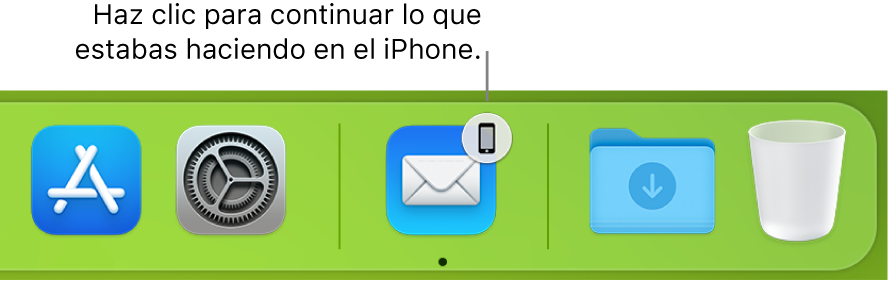 El icono de Handoff visible en el Dock.