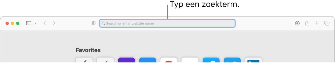 Een deel van een Safari-venster met een bijschrift voor het zoekveld boven in het venster.