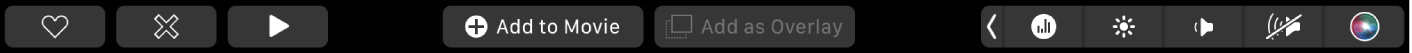 شريط اللمس لتطبيق iMovie يعرض أزرار تشغيل وإضافة إلى الفيلم وإضافة كتراكب.