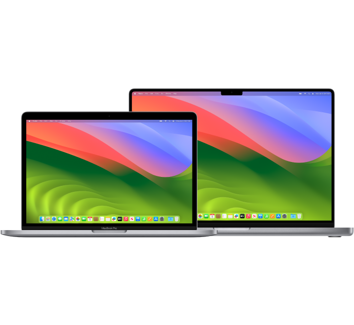 13palcový počítač MacBook Pro a za ním 16palcový MacBook Pro