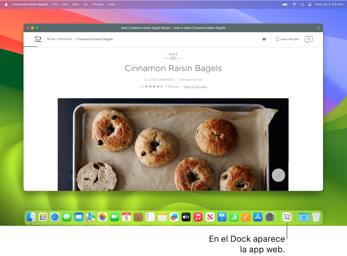 Una app web con su icono en el Dock.