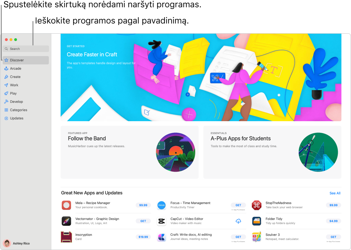 „App Store“ lange rodomi paieškos laukas ir puslapis „Safari Extensions“.