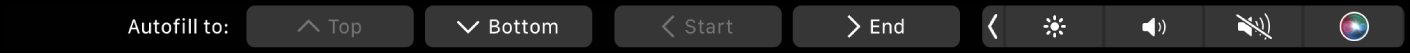Touch Bar Numbers với các nút Tự động điền được hiển thị. Các nút này bao gồm trên, dưới, bắt đầu và kết thúc.