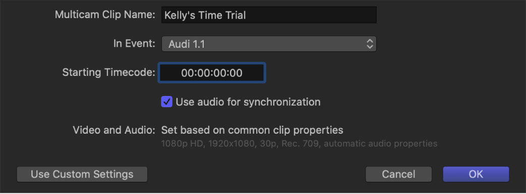 The multicam automatic settings