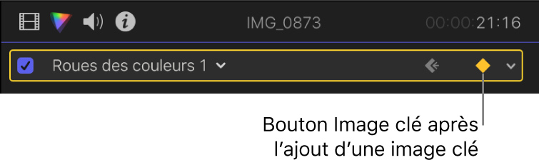 Bouton Image clé activé du paramètre Roues de couleur dans l’inspecteur de couleur